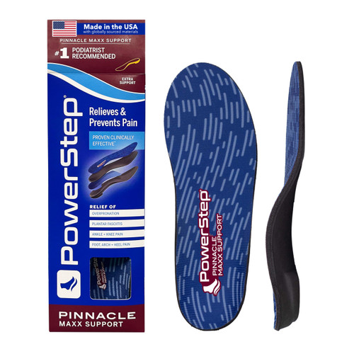 PowerStep Pinnacle Maxx Orthotic Insoles, Maximum Stability & Comfort, Firm & Flexible Angled Heel, Flat Feet & Overpronation, Heavy Duty Shoe Inserts for Men & Women, Made in USA (M 9-9.5, W 11-11.5)
