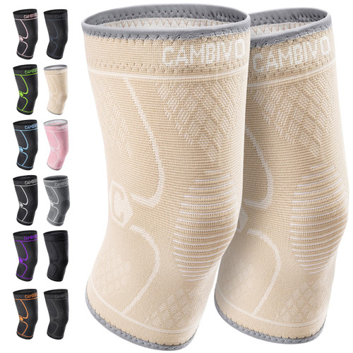 CAMBIVO 2 Pack Knee Brace, Knee Compression Sleeve for Men and Women, Knee Support for Running, Workout, Gym, Hiking, Sports (Beige, XXXL)