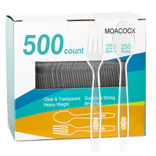 MOACOCK 500 Count Heavy Weight Clear Plastic Forks and Spoons