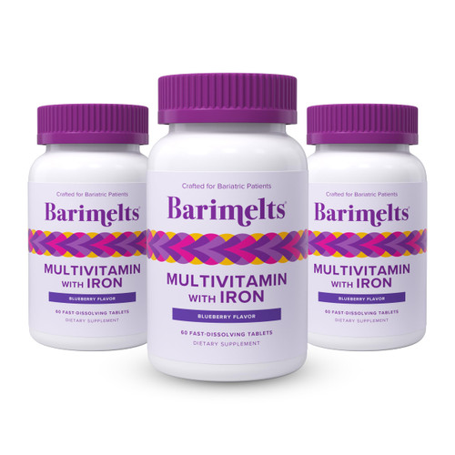 BariMelts Bariatric Multivitamin with Iron - 3 Month Supply (180 Fast-Dissolving Tablets) - Sugar-Free - Post-Op Bariatric Vitamins - Natural Blueberry Flavor