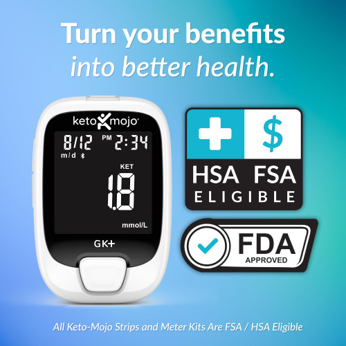 KETO-MOJO GK+ Bluetooth Glucose & Ketone Testing Kit + Free APP for Ketosis & Diabetes Support. 20 Blood Test Strips (10 Each), Meter, 20 Lancets, Lancing Device, and Control Solutions