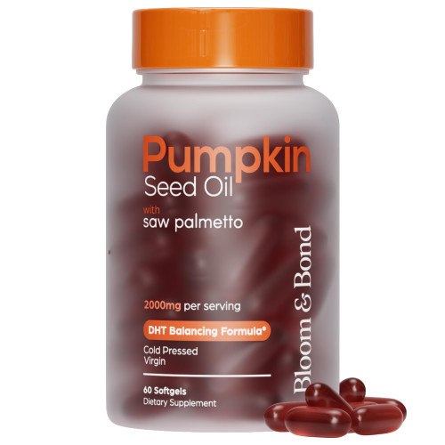 Bloom & Bond® Pumpkin Seed Oil with Saw Palmetto for Women [2000mg per Serving] - Cold-Pressed Organic Softgels for Healthy Hair & Scalp - Supports Fuller-Looking Hair - Plant-Based Supplement