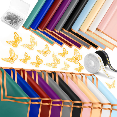200 Sheet Flower Wrapping Paper-Waterproof Floral Bouquet Paper (10 Colors)