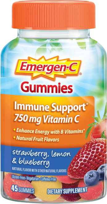 Emergen-C 750mg Vitamin C Gummies for Adults, Immune Support Gummies, Gluten Free, Strawberry, Lemon and Blueberry Flavors, Back to School Essentials - 45 Count (Pack of 12)