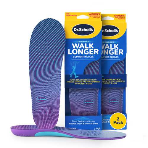 Dr. Scholl's Walk Longer Insoles for Women - Comfortable Plush Foam Cushioning Inserts for Walking, Hiking, Standing on Feet All-Day with Arch Support - Walk 50% Longer Without Muscle Fatigue: 2 Pairs