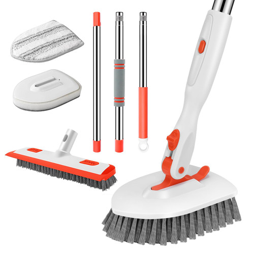 SetSail 4-in-1 Tile Tub Floor Scrubber with Floor Scrub Brush, Orange