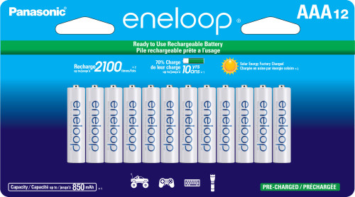 Eneloop Panasonic BK-4MCCA12FA AAA 2100 Cycle Ni-MH Pre-Charged Rechargeable Batteries, 12-Battery Pack