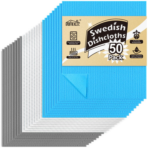 HOMEXCEL 50PK Swedish Dishcloths for Kitchen, Absorbent Dish Cloths, 7x6in