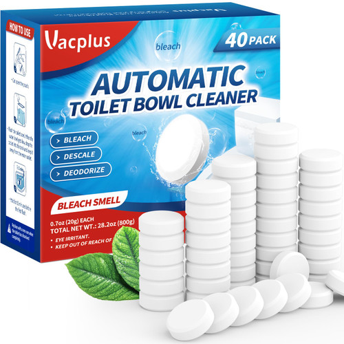 Vacplus Toilet Bowl Cleaner Tablets, 40 Pack, Auto Bleach, Long-Lasting