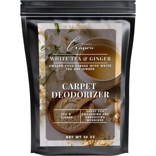 Lapew White Tea & Ginger Carpet Deodorizer Powder - Pet Safe Freshener for Vacuuming | Scented Odor Eliminator for Home | 36 oz