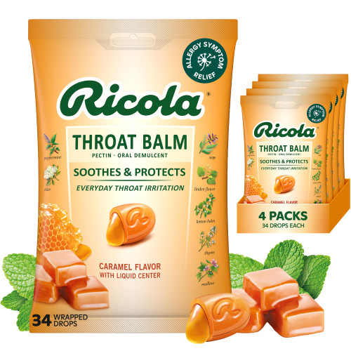 Ricola Throat Balm Caramel Flavor Herbal Throat Drops - 136 Count