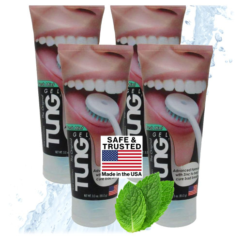 Tung Tongue Gel with Zinc, Fresh Mint Cleaner Gel Paste for Bad Breath Odors, Coating & Buildup, Fresh Breath Oral Care, USA Made, 4 Pack