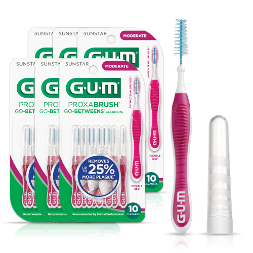 GUM Proxabrush Go-Betweens Moderate Interdental Brushes, 10 Count (6 Pack)