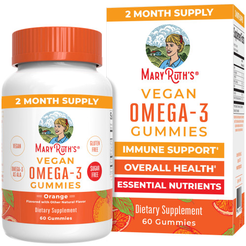 MARYRUTH'S Vegan Omega 3 Gummies for Adults, 60 Count, 2 Month Supply