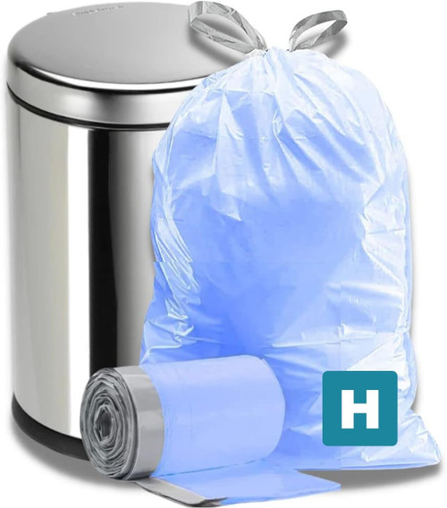 Plasticplace Custom Fit Blue Drawstring Trash Bags, Compatible with Simplehuman Code H, Tear-Resistant, Scent-Free, for Indoor Use Home Office Trashbags (100 Count), 8-9 Gallon / 30-35L, 18.5" x 28"