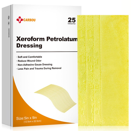 Carbou Medical Xeroform Petrolatum Dressing 5"x9", 25 Pack, Non-Stick Gauze