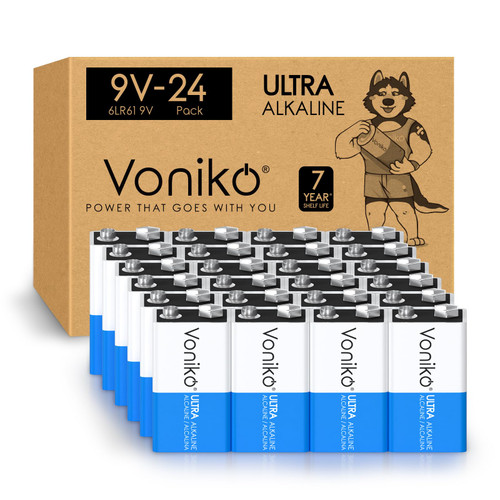 Voniko 9V Batteries 24 Pack, 9 Volt Alkaline Battery for Smoke Alarms
