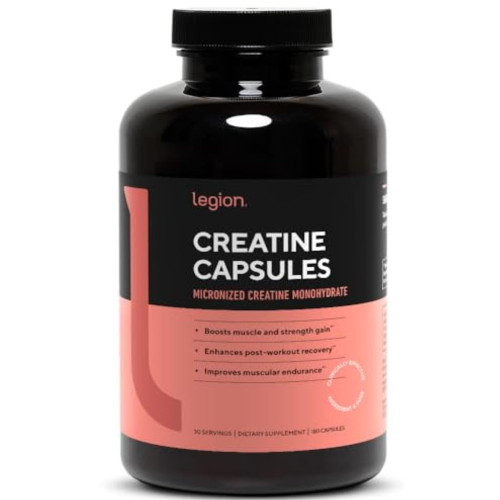LEGION Micronized Creatine Monohydrate Supplement - Clean Creatine Powder for Muscle Gain & Post Workout Recovery - Micronized Creatine Supplement for Maximum Absorption (30 Servings, Capsule)