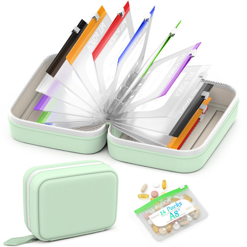A8 Waterproof Pill Pouch Set, Pill Pouches for Travel with 14 Color Pouches