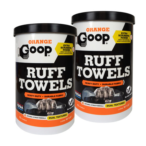 GOOP Orange Heavy Duty Ruff Towels with Scrubbing Power, 10” x 12” Dual Textured Multi-Purpose Cleaning Wipes, Removes Dirt, Grease, Oil, 72 Count (Pack of 2)