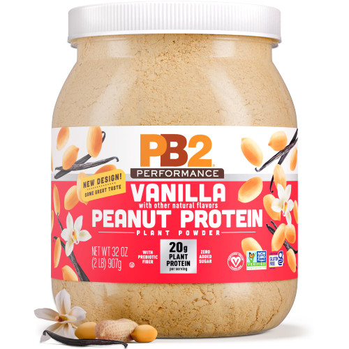 PB2 Performance Peanut Plant Based Vegan Protein Powder | 20g Complete Protein, No Added Sugar, Prebiotic Fiber | Dairy Free, Certified Vegan, Non-GMO, Gluten Free [Peanut w/Madagascar Vanilla, 2LB]