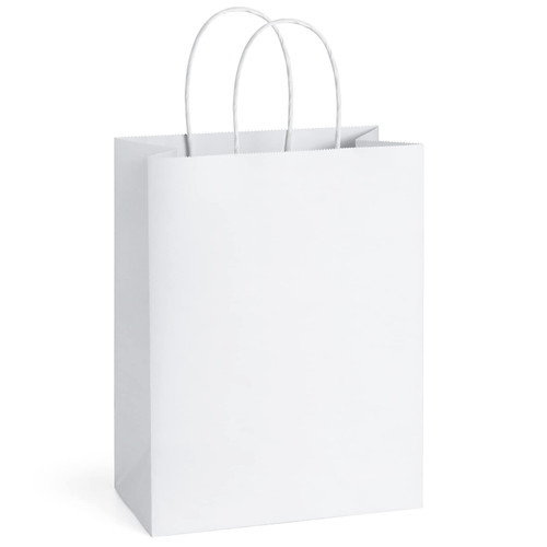 BagDream White Gift Bags with Handles 8x4.25x10.5 Inch Medium 100 Pack Bulk