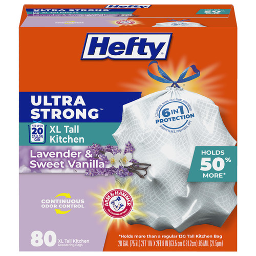 Hefty Ultra Strong 20G XL Tall Kitchen Trash Bags, Lavender Vanilla, 80ct