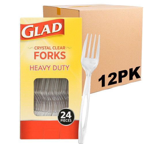 Glad Clear Heavy Duty Disposable Plastic Forks, 24 Count, 12-Pack