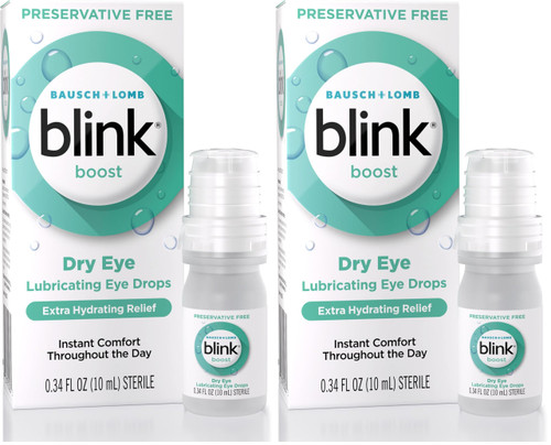 BLINK Boost Preservative-Free Lubricating Eye Drops, Moisturizing & Soothing for Mild Dry Eyes, with Hyaluronate, Hydrating Relief, Contact Lens Friendly, 0.34 FL Oz, (Pack of 2)