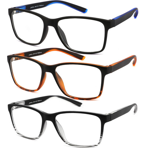 JJWELL 3 Pack Reading Glasses for Men Blue Light Blocking with Spring Hinge
