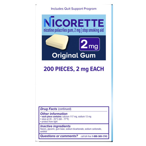 Nicorette Nicotine Gum Stop Smoking Aid, 2 mg, Original Flavor - 200 Count