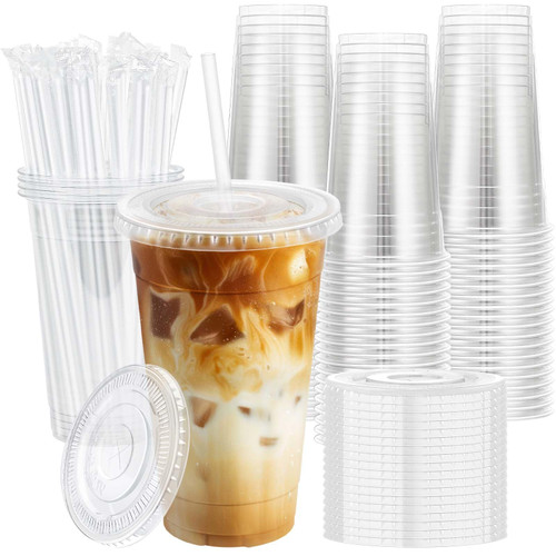 Huifany 100 Pack 20 oz Plastic Cups, Clear Disposable Iced Coffee Cups
