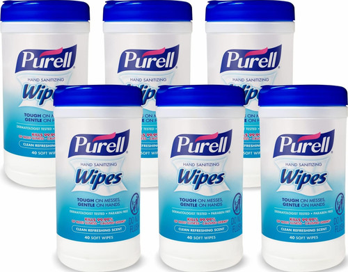 Purell Hand Sanitizing Wipes Canister, Clean Scent, 6pk x 40ct, 9120-06-CMR