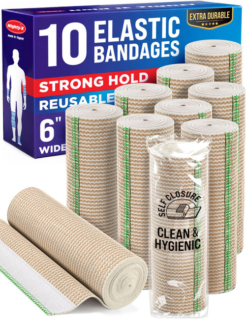 Premium Elastic Bandage Wrap - 6” (10pk) - Self-Closing Compression Bandage