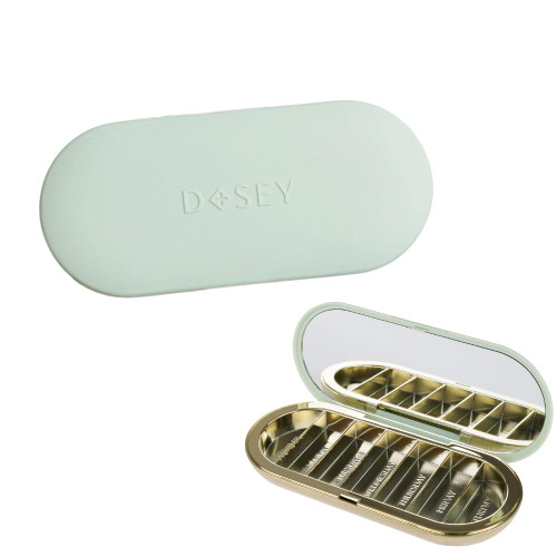 Dosey Compact Travel Pill Organizer - Pill Case with 7 Compartments for Medicine Storage & Protection – Stylish & Elegant Medication Organizer with Mirror, Sage