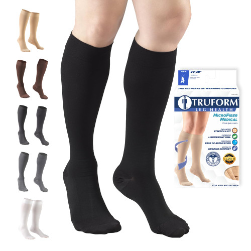 Truform20-30 mmHg Compression Stockings for Men and Women, Knee High Length, Closed Toe, Black, 3X-Large