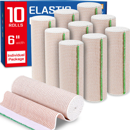 AZEN Premium 10 Pack Elastic Bandage Wrap 6 Inch, Compression Wrap Bandage for Legs, Lymphedema Wraps for Legs, Ankle, Knee, Tummy