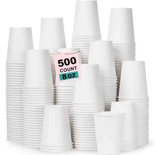 Coolcap 8 oz 500 Pack Disposable Coffee Cups, Bulk White Disposable Paper Cups, Coffee Cups for Hot Tea, Chocolate and Cold Drinks