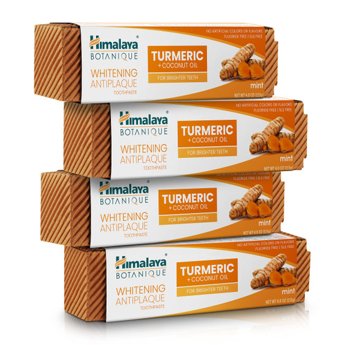 Himalaya Botanique Turmeric Whitening Antiplaque Toothpaste, Mint, 4 Pack