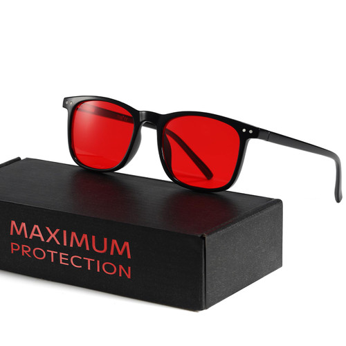 TIJN Blue Light Blocking Glasses, Square Frame for Computer Gaming, Red