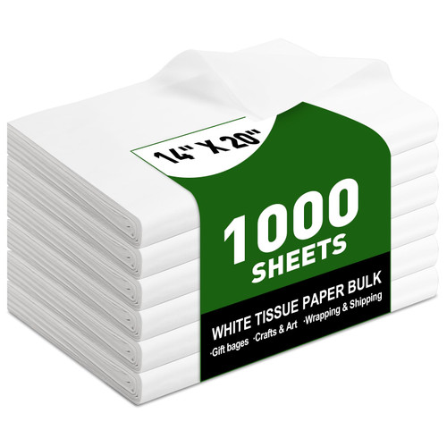 TUXIYA 1000 PCS White Tissue Paper Bulk,14"x20" Tissue Paper for Gift Bags
