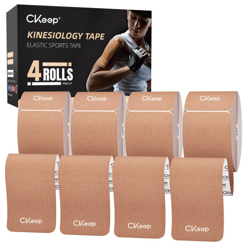 CKeep Kinesiology Tape, Original Cotton Elastic Precut Strips 4 Rolls,Beige