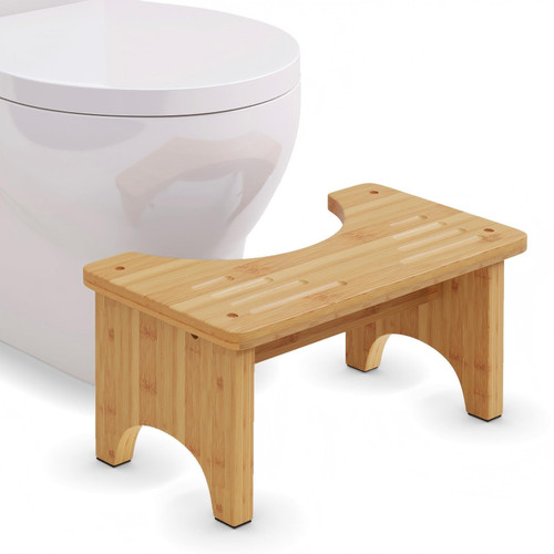 9 Inch Toilet Stool for Adults, Bamboo Wood Poop Stool for Squatting Potty