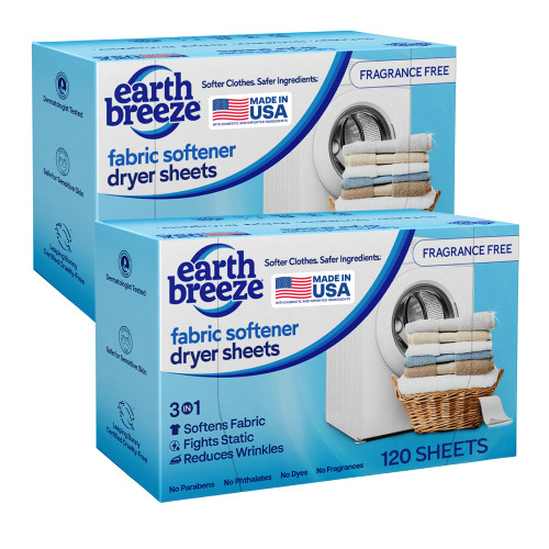 Earth Breeze Fabric Softener Dryer Sheets Fragrance Free (2 Pack)