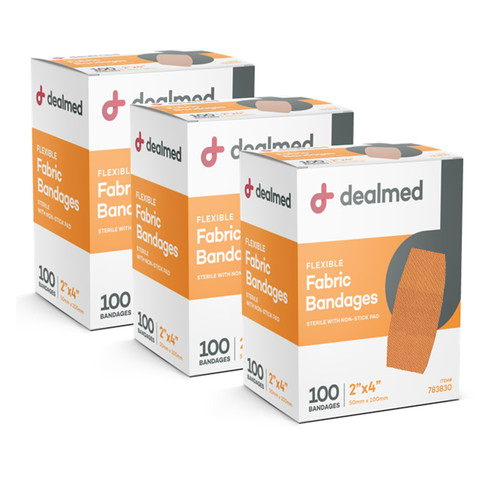 Dealmed Fabric Bandages - Flexible, Latex Free - 100 Ct (3 Pack)