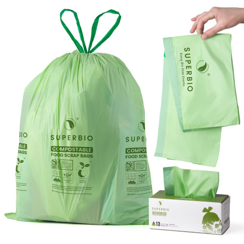 SUPERBIO 13 Gallon Compostable Drawstring Kitchen Waste Bag, 30 Count