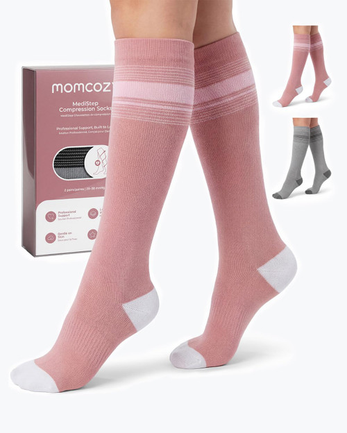 Momcozy Medical Grade Compression Socks, 20-30 mmHg FDA Registered Graduated Support Socks for Circulation & Recovery 2 Pairs