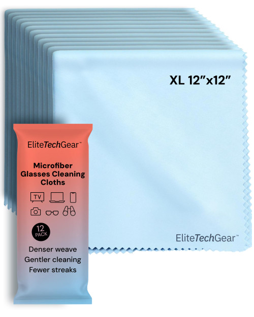 Elite Tech Gear Microfiber Cleaning Cloth, Eye Glasses Cleaner Cloth, 12pc
