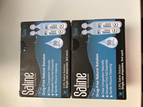 Saline Ampoules - Saline Solution, Sodium Chloride 0.9%, Nasal Cleanse for Babies, Kids, & Adults, Sterile Nasal Care, Wound Cleansing - 100 Count (5ml Each)