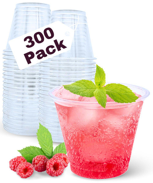 Aatriet 300 Pack 9 oz Clear Plastic Cups, 9oz Clear Disposable Punch Cups Wine Glasses, Sturdy Recylable Small Drinking Cup for Wedding Party, Cocktail Cup, Plastic Tumblers for Cold Drinks